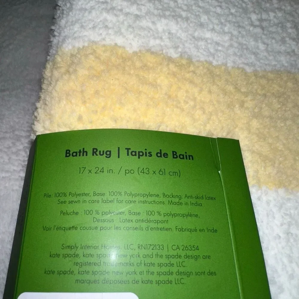 Kate Spade Bathroom Rug Bathmat Light Yellow White Polka Dots 17x24” NWT